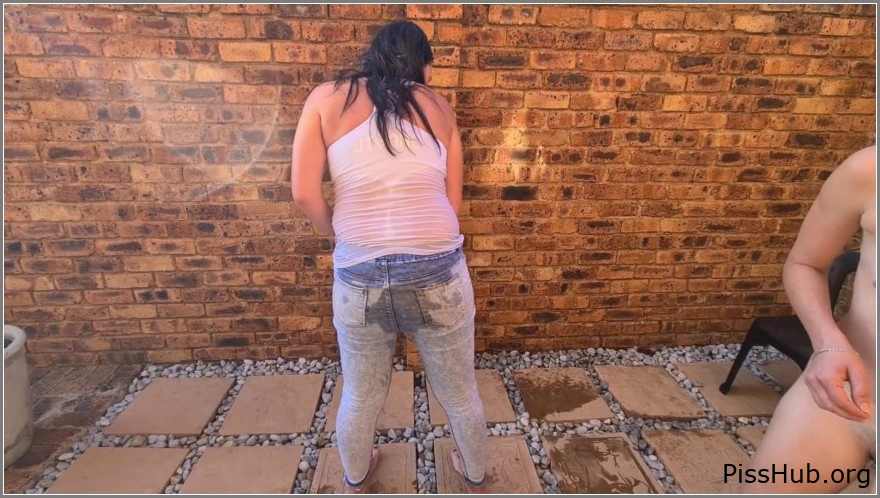 Dirty Toilet Fantasy - girl pees on girl outside in the garden., 2025 warm peeing